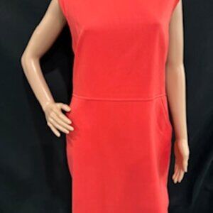 Red Sleeveless Structured Dress with Slit and Pockets – Size 16